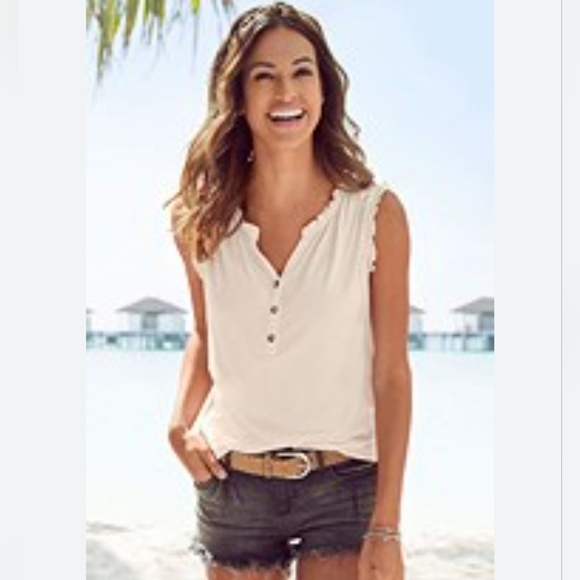 Lascana Pure Reflection NWT Beige Ruffle Detail Sleeveless Top Size 4/6 - Picture 1 of 11